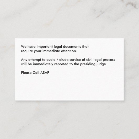 Private Ermittler Process Server Business Cards Visitenkarte (Rückseite)