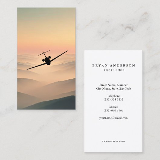 Private Jet Business Card - Sunset Flight Theme Visitenkarte (Vorne/Hinten)