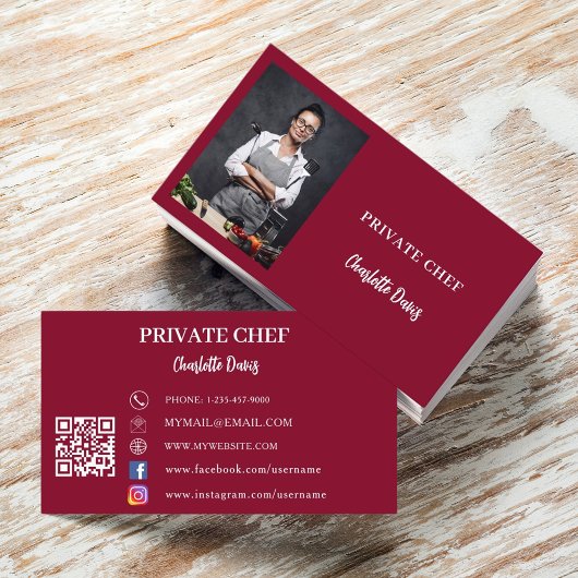 Private Koch burgundy Foto Catering QR-Code Visitenkarte