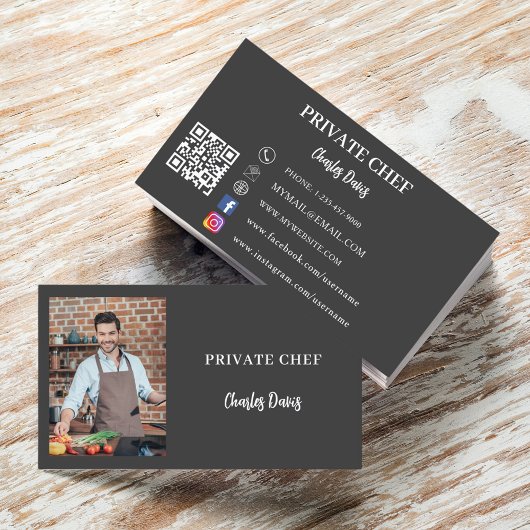 Private Koch Holzkohle Graue Foto Catering QR-Code Visitenkarte