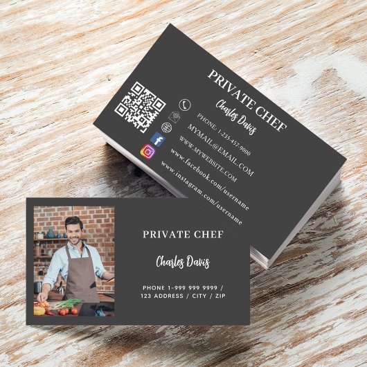 Private Koch Holzkohle Graue Foto Catering QR-Code Visitenkarte