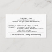 Private Mathematik Tutor - Mathematiklehrer Visitenkarte (Rückseite)