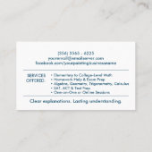 Private Mathematik Tutor - Mathematiklehrer Visitenkarte (Rückseite)