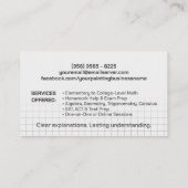 Private Mathematik Tutor - Mathematiklehrer Visitenkarte (Rückseite)