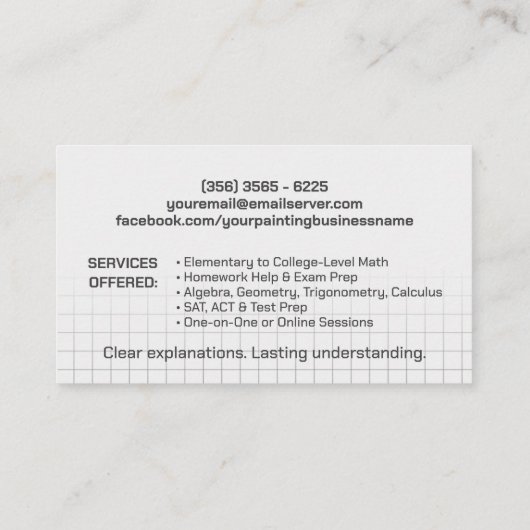 Private Mathematik Tutor - Mathematiklehrer Visitenkarte (Rückseite)