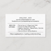 Private Mathematik Tutor - Mathematiklehrer Visitenkarte (Rückseite)