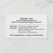 Private Mathematik Tutor - Mathematiklehrer Visitenkarte (Rückseite)