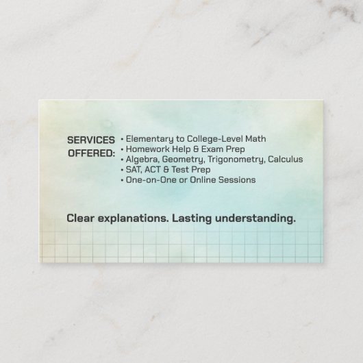 Private Mathematik Tutor - Mathematiklehrer Visitenkarte (Rückseite)