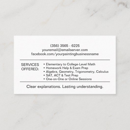 Private Mathematik Tutor - Mathematiklehrer Visitenkarte (Rückseite)