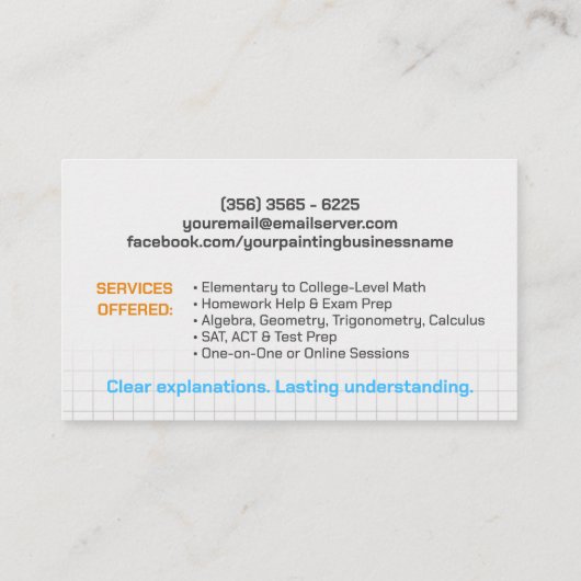 Private Mathematik Tutor - Mathematiklehrer Visitenkarte (Rückseite)