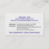 Private Mathematik Tutor - Mathematiklehrer Visitenkarte (Rückseite)