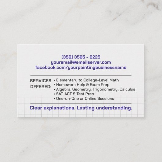 Private Mathematik Tutor - Mathematiklehrer Visitenkarte (Rückseite)
