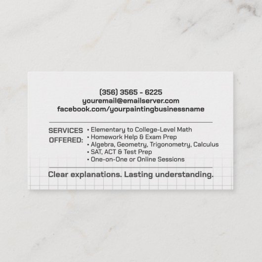 Private Mathematik Tutor - Mathematiklehrer Visitenkarte (Rückseite)