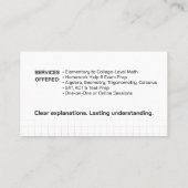 Private Mathematik Tutor - Mathematiklehrer Visitenkarte (Rückseite)