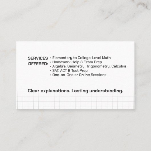Private Mathematik Tutor - Mathematiklehrer Visitenkarte (Rückseite)