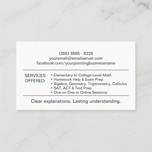 Private Mathematik Tutor - Mathematiklehrer Visitenkarte (Rückseite)