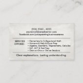 Private Mathematik Tutor - Mathematiklehrer Visitenkarte (Rückseite)
