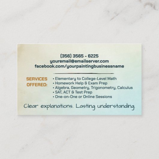 Private Mathematik Tutor - Mathematiklehrer Visitenkarte (Rückseite)