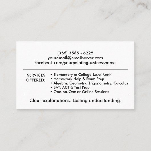 Private Mathematik Tutor - Mathematiklehrer Visitenkarte (Rückseite)