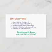 Private Mathematiklehrer - Frühe Noten, elementare Visitenkarte (Rückseite)