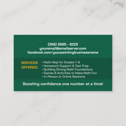 Private Mathematiklehrer - Vorschulen, Grundschule Visitenkarte (Rückseite)