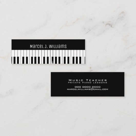 Private Piano Lessons Music Teacher Black Mini Visitenkarte (Vorne/Hinten)