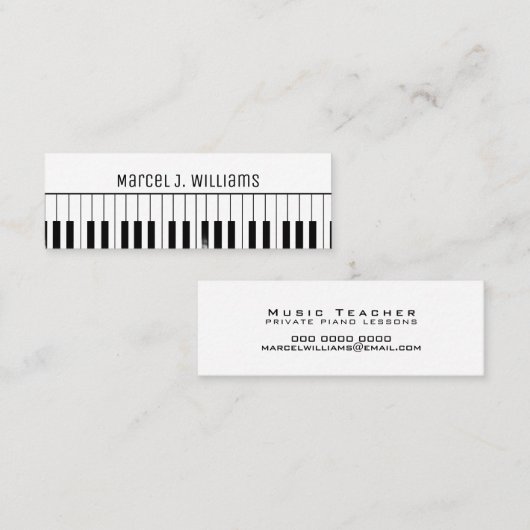 Private Piano Lessons Music Teacher white Mini Visitenkarte (Vorne/Hinten)