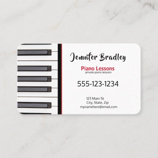 Private Piano Teacher Business Cards Visitenkarte (Vorderseite)