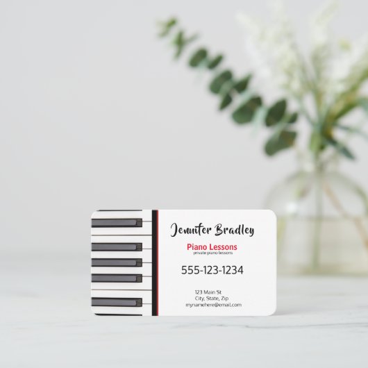 Private Piano Teacher Business Cards Visitenkarte (Stehend Vorderseite)