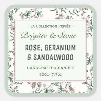 Private Sammlung florale handgefertigte Kerze Quadratischer Aufkleber