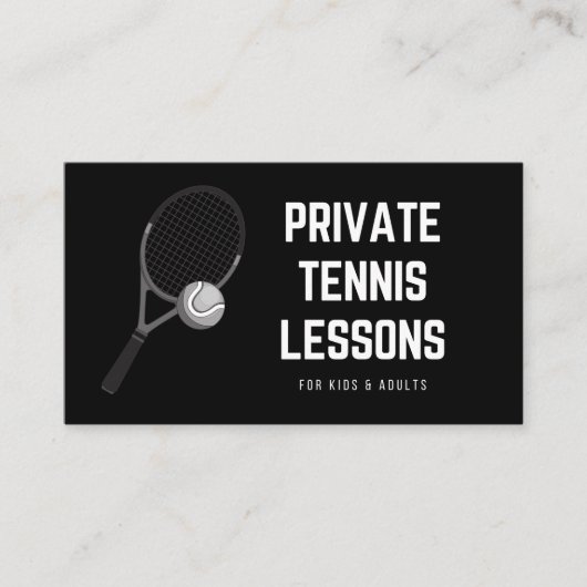 Private Tennisunterricht Cool Black & White Coach Visitenkarte (Vorderseite)