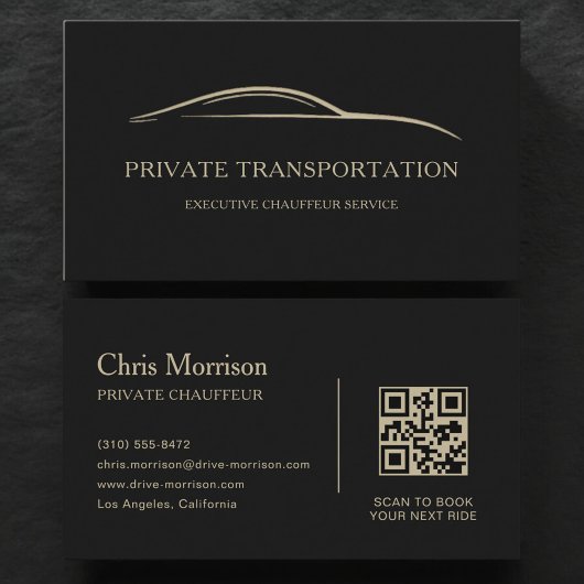 Private Transportation QR Code Black & Gold Visitenkarte
