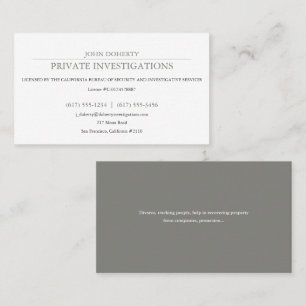 Private Untersuchungen Detektiv Beruflich Visitenkarte