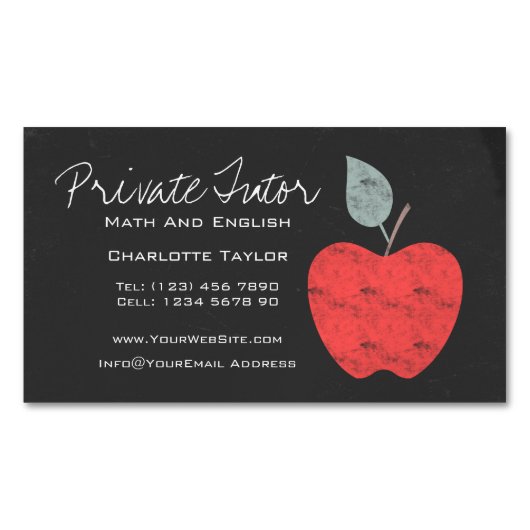 Private Zuhause Tutor Teacher Apple Chalkboard Magnetische Visitenkarte (Vorderseite)