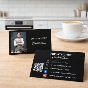 Privater Koch Schwarz-Weiß-Foto Catering QR-Code Visitenkarte