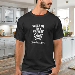 Privater Koch Schwarz-Weiß-Schrift-Slogan T-Shirt