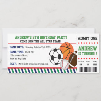 Privates All Star Sports Ticket Geburtstag Einladung