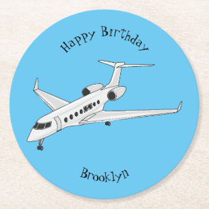 Privates Jet-Cartoon-Illustration Runder Pappuntersetzer