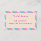 Privatlehrer/Tutor Pink Beige und blau gestreift Visitenkarte (Vorderseite)