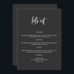 PRIYA Black Modern Edgy 12x18" essen wir Menü Menükarte<br><div class="desc">Dieses Menü verfügt über einen edlen, handgeschriebenen Pinsel-Schriftart und ein modernes Design. Editieren Sie *most* einfach Ihren Bedürfnissen entsprechend. Dieses Menü ist die perfekte Ergänzung zu Ihrer zeitgenössischen, modernen oder böhmischen Babydusche, Brautparty, Hochzeit, Ruhestand oder jedem anderen Event! Dieses Tischmenü verfügt über eine dezente Schwarz-Weiß-Farbkombination, aber alle Farben sind 100%...</div>