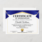  Pro Achievement Appreciate Gold Blue Certificate Begleitkarte (Vorne/Hinten)