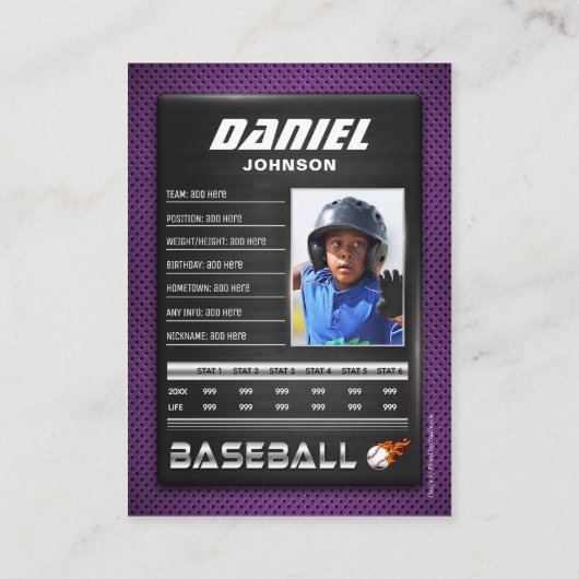 PRO Baseball-Karte mit der Trading Card des Stats  Telefonnummerkarte (Rückseite)