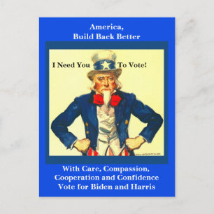 Pro Biden und Harris, Vintage Uncle Sam, Liberal Postkarte