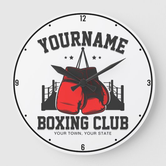 Pro Boxer ADD NAME Red Gloves Boxring Training Große Wanduhr (Vorderseite)