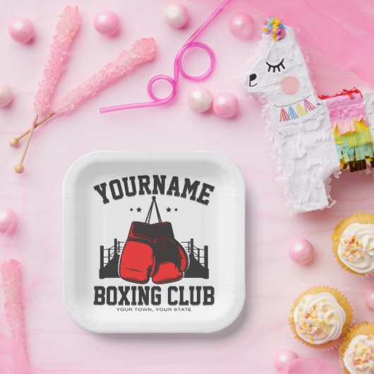 Pro Boxer ADD NAME Red Gloves Boxring Training Pappteller (Party)