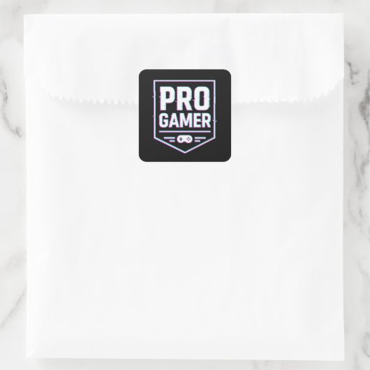 PRO GAMER — Neon Glitch Shield Quadratischer Aufkleber (Tasche)