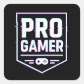 PRO GAMER — Neon Glitch Shield Quadratischer Aufkleber (Vorderseite)