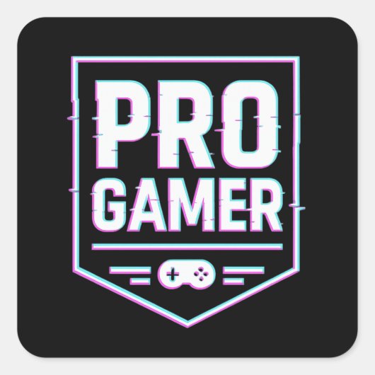 PRO GAMER — Neon Glitch Shield Quadratischer Aufkleber (Vorderseite)