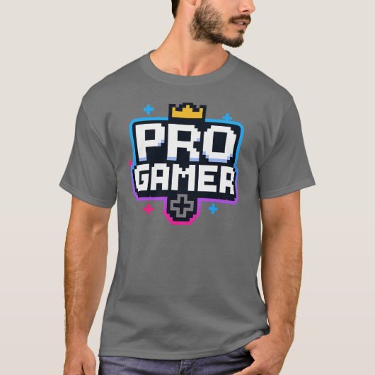 PRO GAMER — Pixel Art 8-Bit-Abzeichen T-Shirt (Vorderseite)