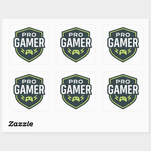 PRO GAMER Shield-Abzeichen Quadratischer Aufkleber (Blatt)